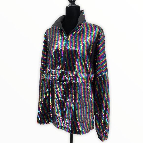 ASOS Rainbow Stripe Sequin Pullover with Pouch - Picture 1 of 14